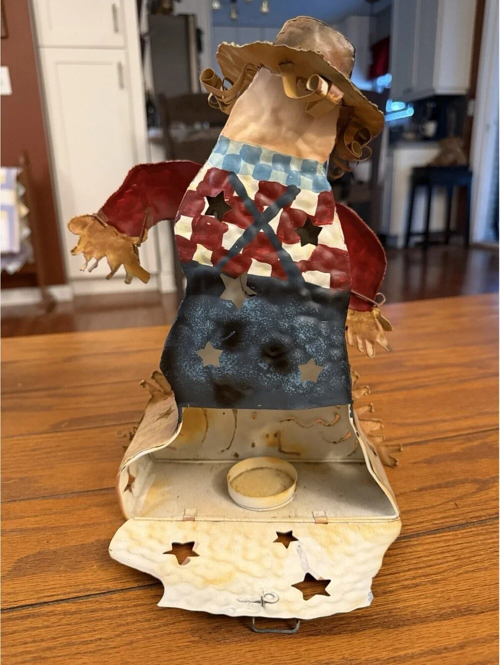 Metal Scarecrow Figural Tea Light Candle Holder, 3D Effect, Stars, Multicolor